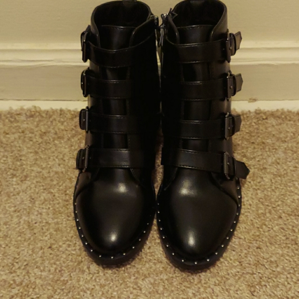 A New Day Faux Leather Black Combat Boots